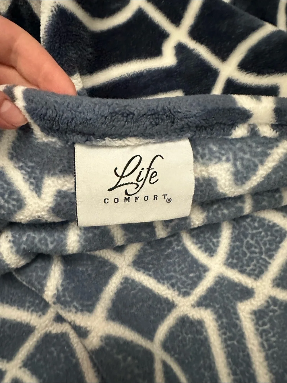 Plush Navy and White Geometric Throw Blanket